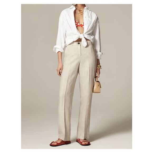 J Crew Women's Harbor 100% Linen Wide Leg Pant 2X Flax Neutral - Picture 1 of 16